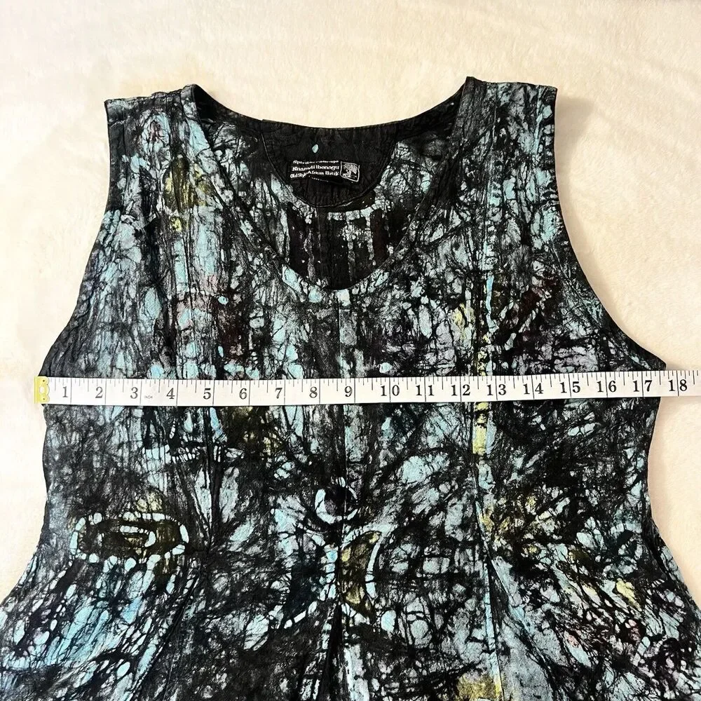 Spirit Of Courage Nnamdi Ibenagu Dress African Batik Tie Dye Sz S Black Teal - Picture 8 of 10